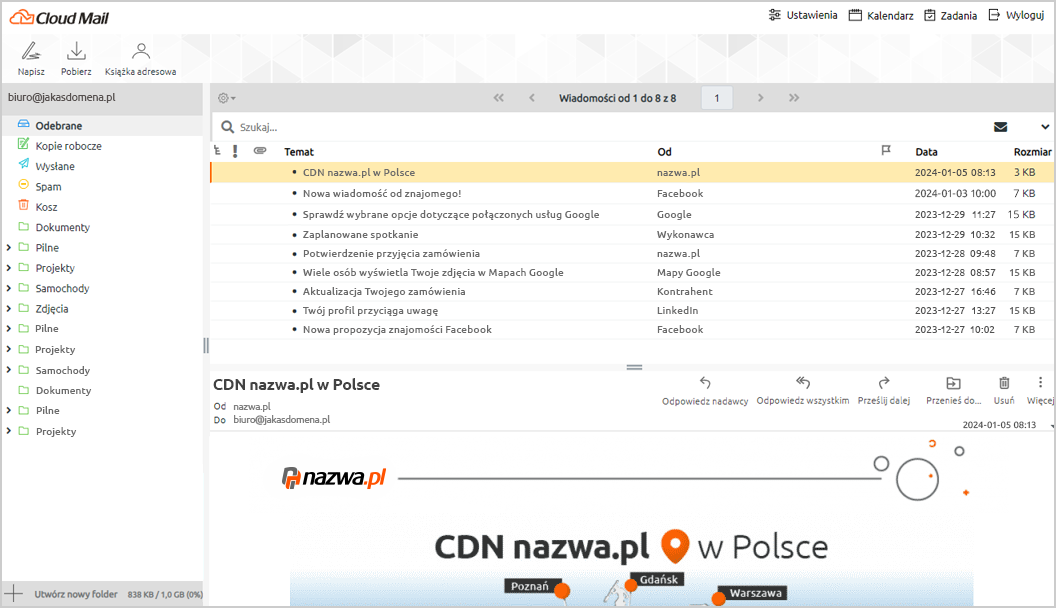 Przejrzysty interfejs poczty | nazwa.pl